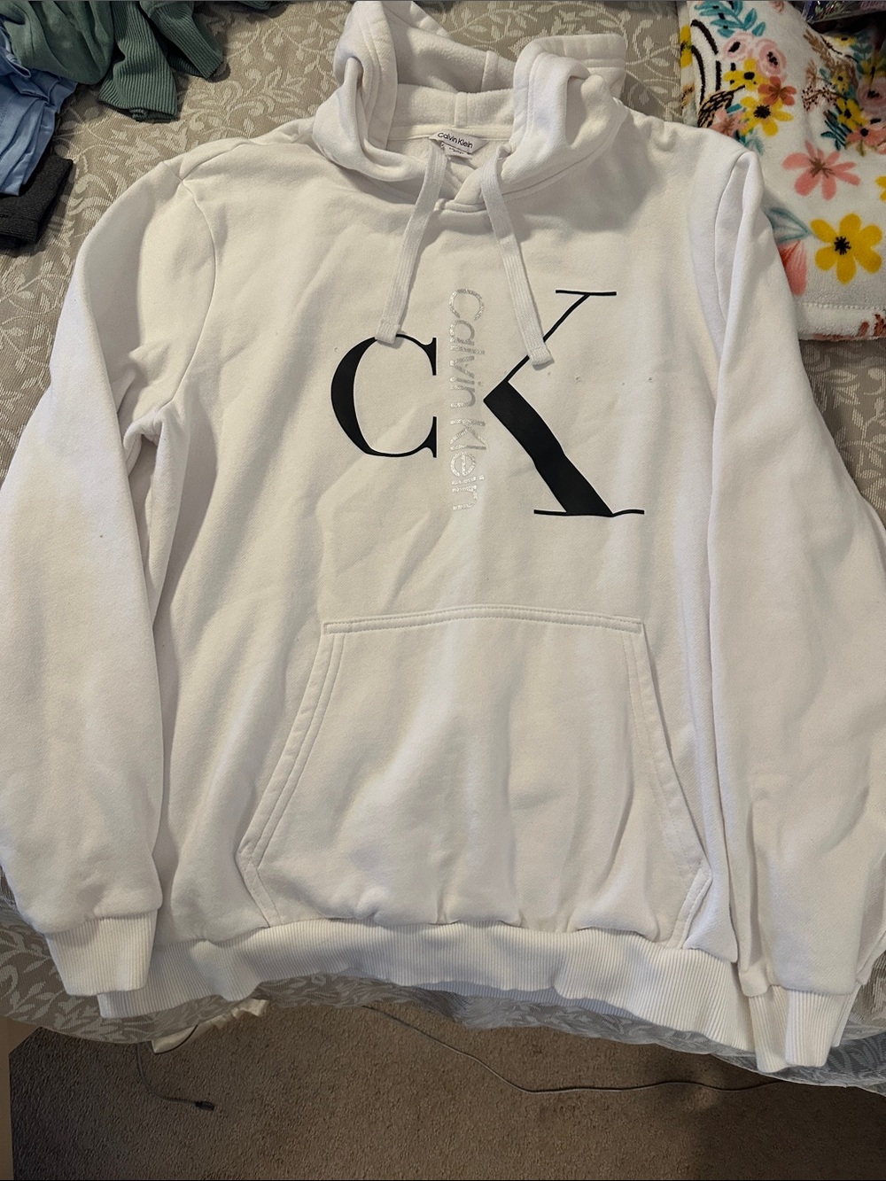 Calvin Klein White Crewneck Sweatshirt with Black CK Logo